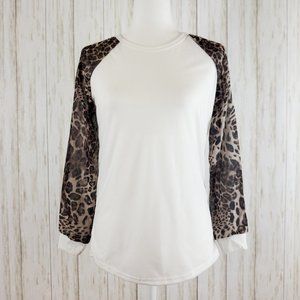 {Unbranded} Leopard Sheer Sleeve Shirt in Ivory